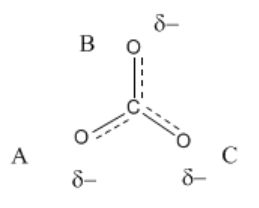 Estructura de resonancia híbrida para anión carbonato.