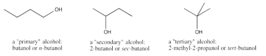 Estructuras de líneas de unión de butanol, 2-butanol y 2-metil-2-propanol.
