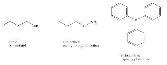 Estructuras de líneas de unión de butanotiol, metil propil tioéter y trifenilfosfina.