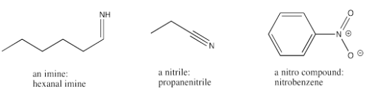 Estructuras de líneas de unión de imina hexanal, propanitrilo y nitrobenceno.
