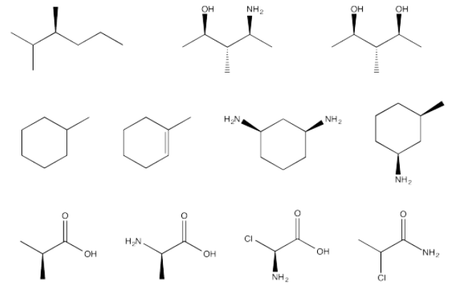 Ejercicio 5.5.3, mostrando once moléculas diferentes.