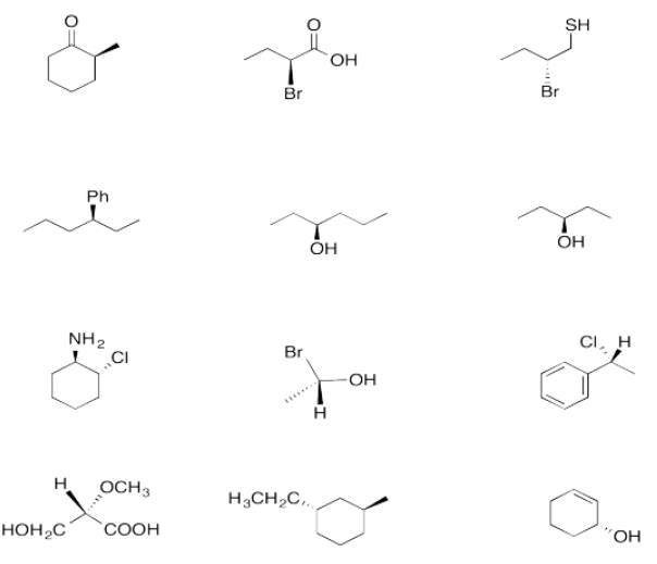 Ejercicio 5.5.4, mostrando doce moléculas diferentes.