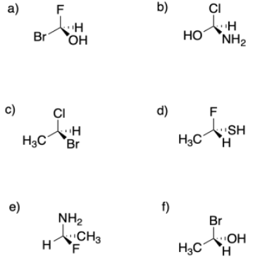 Ejercicio 5.5.5, de la a a la f, mostrando seis moléculas diferentes.