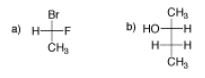 Ejercicio 5.21.3, a y b: Proyecciones Fischer de 1-bromo-1-fluoroetano y 2-butanol, respectivamente.