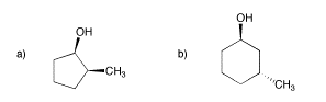 Ejercicio 5.9.9, a (cis-2-metilciclopentanol) y b (trans-3-metilciclohexanol).