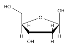 Proyección Haworth de beta-desoxirribofuranosa.