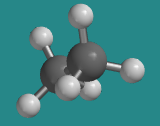 Ball-and-stick model of ethane in eclipsed conformation; the hydrogens all line up.