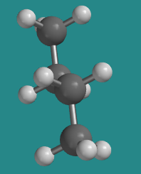 Modelo de bola y palo de butano en anti conformación.