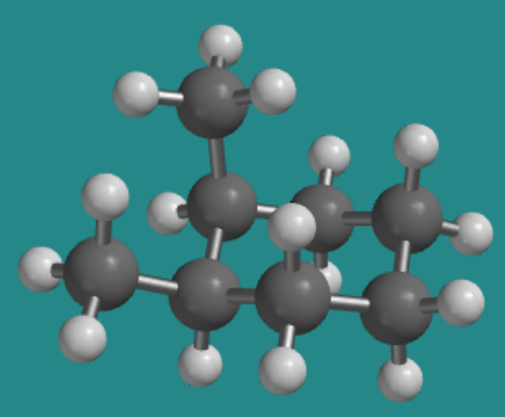 Ball-and-stick model of cis-1,2-dimethylcyclohexane.