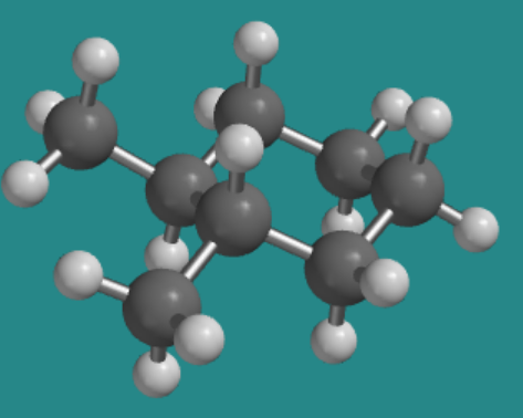 Ball-and-stick model of trans-1,2-dimethylcyclohexane. Both methyl groups are equatorial; one is up, the other is down.