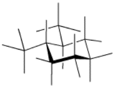 Line drawing of trans-1,2-dimethylcyclohexane. Both methyl groups are equatorial; one is up, the other is down.