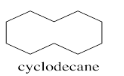 Skeletal structure of cyclodecane, a ten-carbon ring.