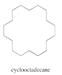 Estructura esquelética del ciclooctadecano, un anillo de dieciocho carbonos.