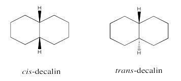 Estructuras esqueléticas de cis-decalina y trans-decalina.