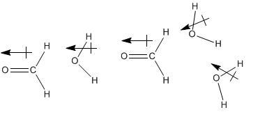 Interacciones dipolo-dipolo entre formaldehído y agua.