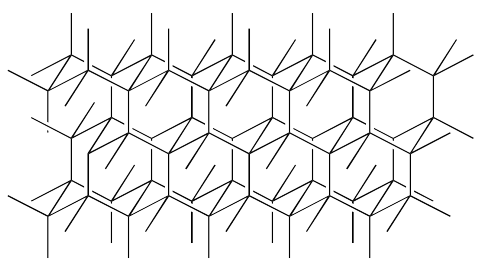 Estructura esquelética de celosía diamantada, compuesta únicamente por carbono.