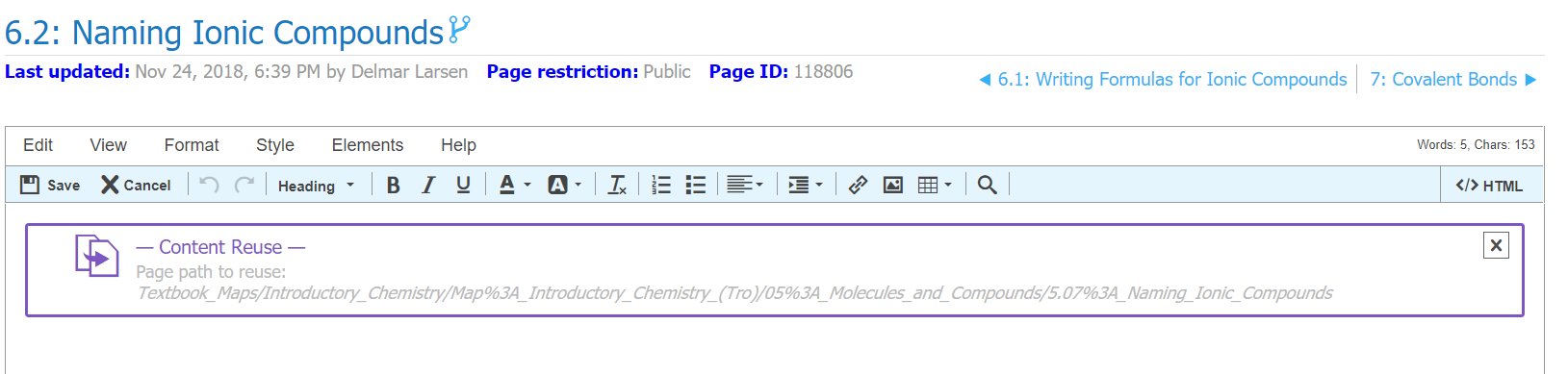 Content reuse box indicates that page your are trying to edit is transcluded from another page