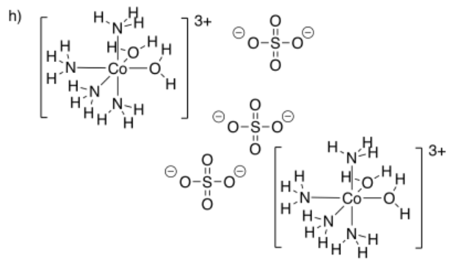 Two complex cobalt ions, each with two water groups and four amino groups.