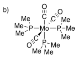 Molybdenum coordination complex with three trimethyl phosphate ligands and three carbon monoxide ligands.