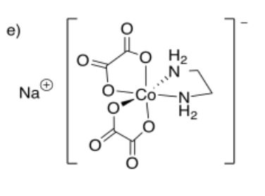 Iron coordination complex with two bidentate bisoxalato ligands and one bidentate ethylenediamine ligand. Overall charge of -1. Sodium counterions.