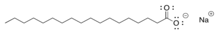 Long chain fatty acid (deprotonated) and sodium ion.