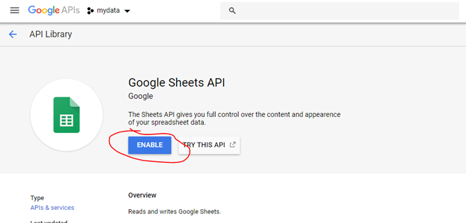 Enable Sheets API