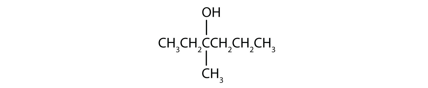 From left to right, there are six carbons on the alkane straight chain with a hydroxyl group and methyl group on carbon 3.