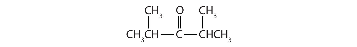 Un carbono carbonilo está unido a dos grupos isopropilo idénticos.