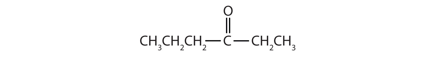 Un carbono carbonilo está unido a un grupo etilo y un grupo propilo.