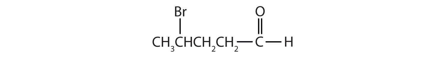 A carbonyl carbon is bonded to a 3 bromine butyl group and 1 H atom.