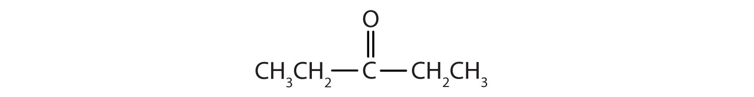 A carbonyl carbon is bonded to two identical ethyl groups.