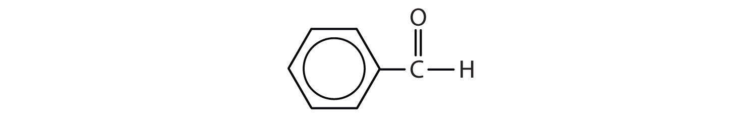 A carbonyl carbon is bonded to 1 H atom and a benzene ring. 