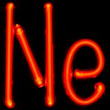 A glowing neon light sign with the letters N E.
