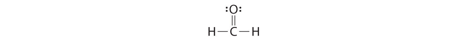 Structure of CH2O with bond lines, a doucle bond between the carbon and oxygen and electrons on the oxygen.