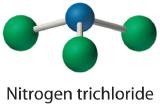 Ball and stick model of nitrogen trichloride.