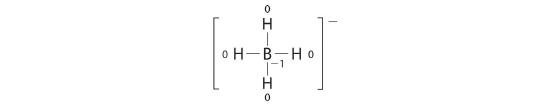 The hydrogens hold a zero formal charge while boron has a negative 1 formal charge.