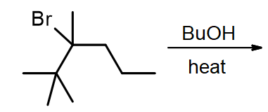 3-bromo-2,2,3-trimethylhexane is heated with butanol to produce what alkene?