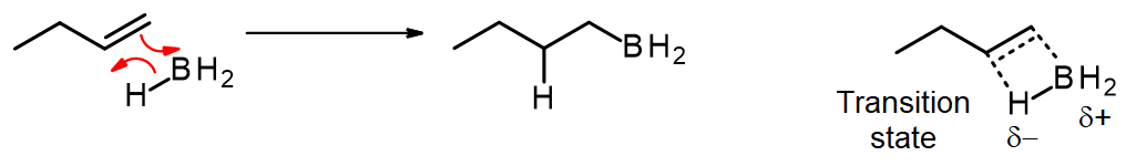 The B-H bond adds across the double bond of an alkene in one step