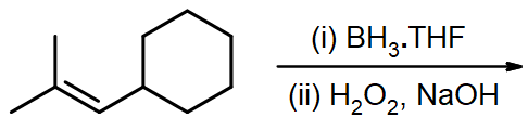 What is hydroboration-oxidation product of 2-methylprop-1-enylcyclohexane?