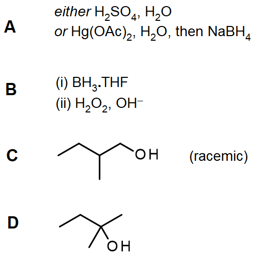 Answers to questions on hydration of alkenes