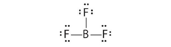 Boron bound to three fluorines with single bonds; each fluorine has 6 valence electrons.