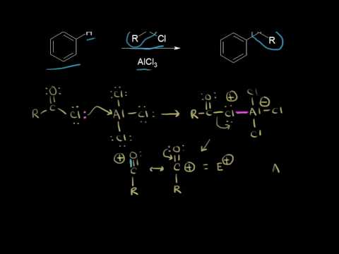 Thumbnail for the embedded element "Friedel-Crafts acylation | Aromatic Compounds | Organic chemistry | Khan Academy"