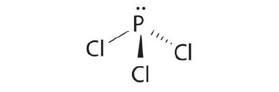 Phosphorus shown  bound to three chlorines with a lone pair.