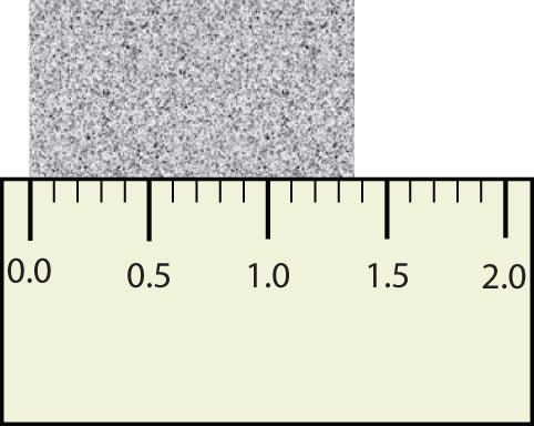 Image of a ruler labelled from 0.0 to 2.0 centimeters measuring an object 1.4 centimeters long.
