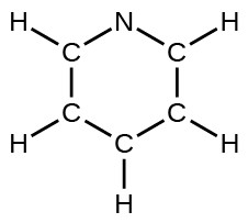 A Lewis structure depicts a hexagonal ring composed of five carbon atoms and one nitrogen atom. Each carbon atom is single bonded to a hydrogen atom.