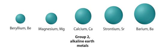 The group 2, alkaline earth metals are shown in order of increasing size.