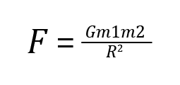 Image of Newton’s Law of Universal Gravitation in an equation. F equals g multiplied by m multiplied by 1 multiplied by m multiplied by 2 divided by r to the second power.