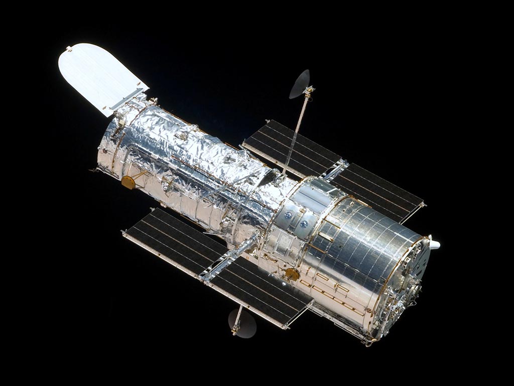 Image of The Hubble Space Telescope in orbit.