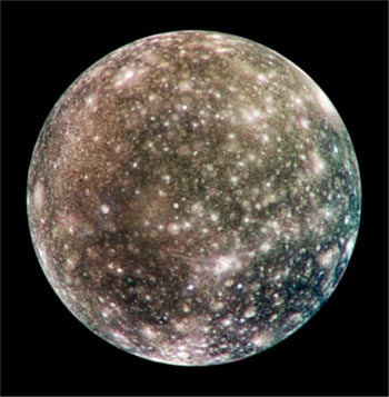 Image Jupiter’s Galilean satellite Callisto with heavily-cratered iceballs.