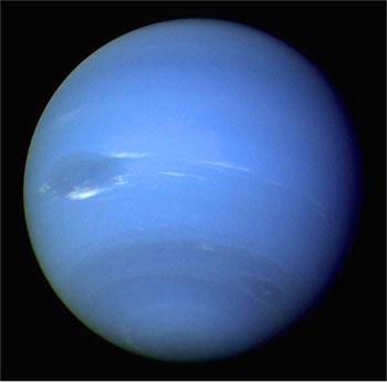 Image of the planet Neptune, showing the Great Dark Spot and Scooters.
